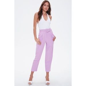 Belted high waist ankle pants